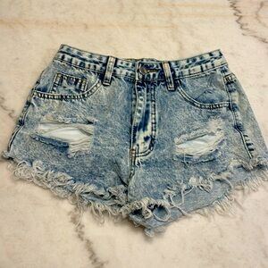 Stone wash denim cut off shorts size petite smalll by SHEIN
